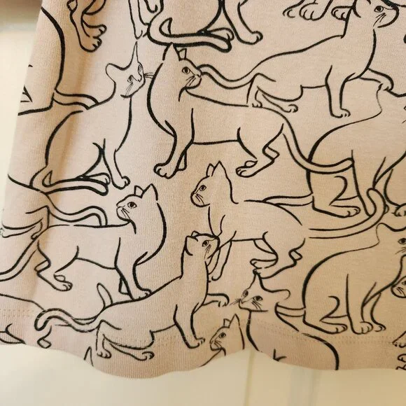 Kitty Cat Print Top Shirt Tan Black Whimsigoth Witchy Halloween Spirit Fairycore - Picture 8 of 15